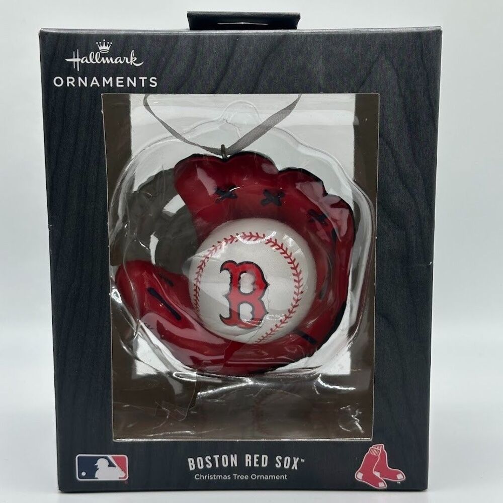 Hallmark Boston Red Sox Glove & Ball Logo MLB Black Box Christmas Ornament NIB
